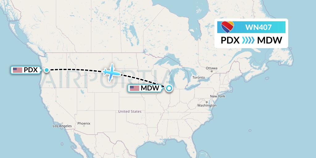 WN407 Southwest Airlines Flight Map: Portland to Chicago