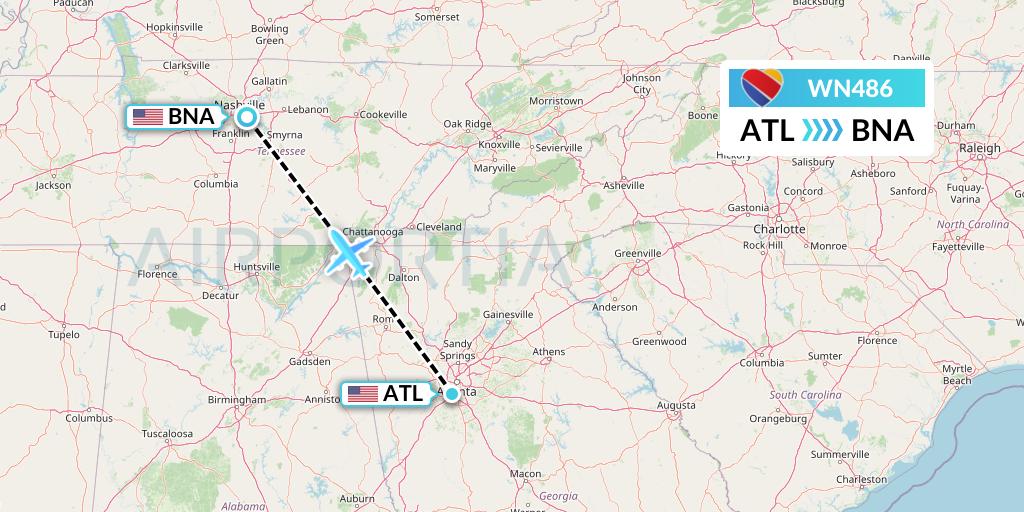 WN486 Southwest Airlines Flight Map: Atlanta to Nashville