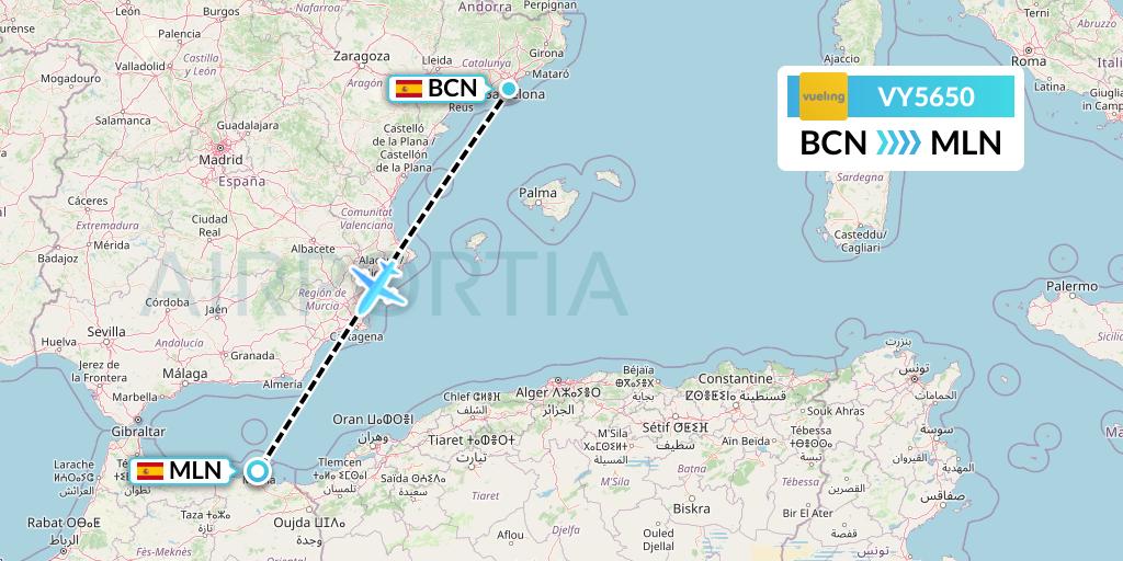 VY5650 Vueling Flight Map: Barcelona to Melilla