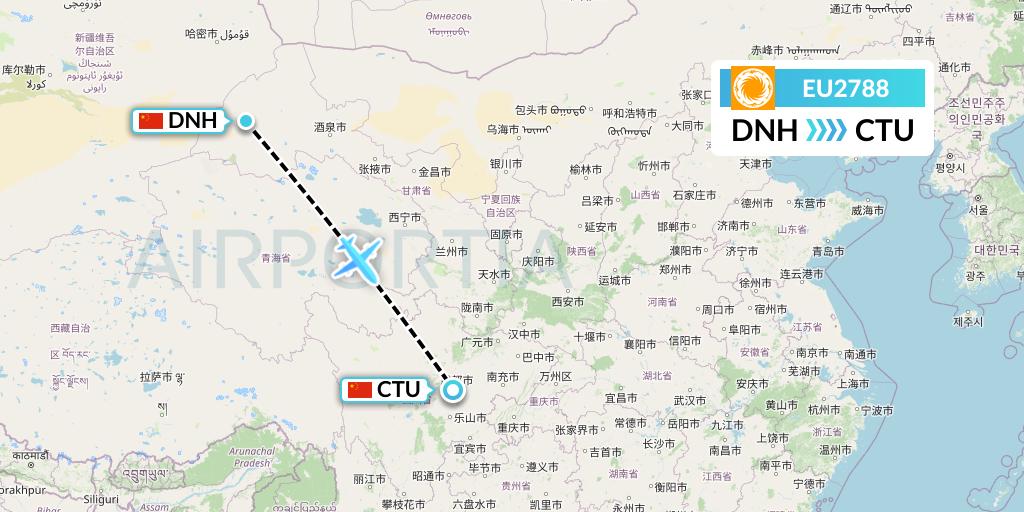 EU2788 Chengdu Airlines Flight Map: Dunhuang to Chengdu