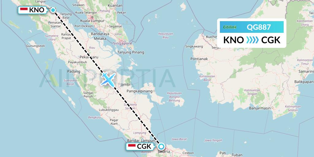 QG887 Citilink Flight Map: Medan to Jakarta