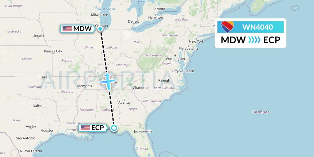 WN4040 Southwest Airlines Flight Map: Chicago to Panama City