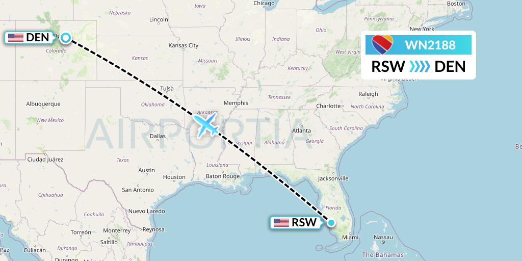 WN2188 Southwest Airlines Flight Map: Fort Myers to Denver