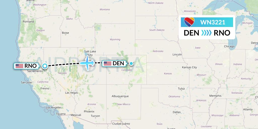 WN3221 Southwest Airlines Flight Map: Denver to Reno