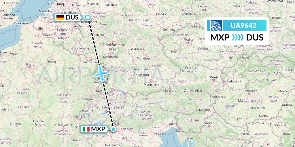 UA9642 United Airlines Flight Map: Milan to Dusseldorf