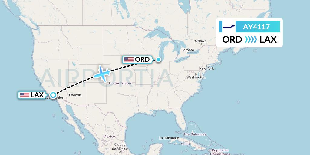 AY4117 Finnair Flight Map: Chicago to Los Angeles