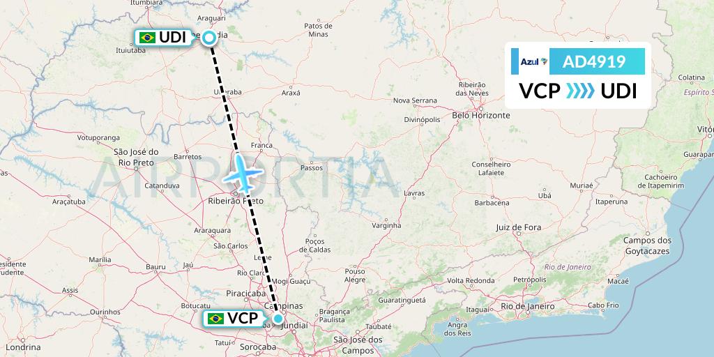 AD4919 Azul Brazilian Airlines Flight Map: Campinas to Uberlandia