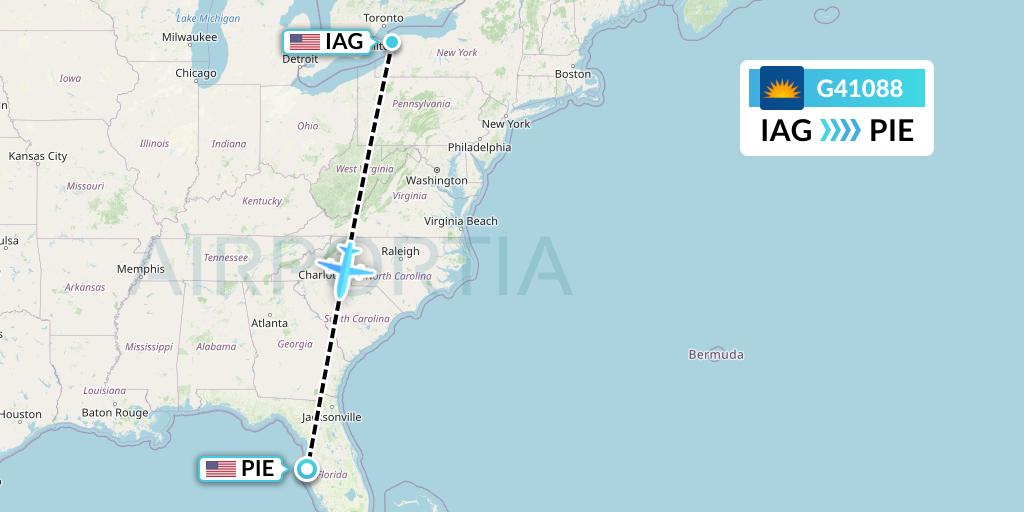 G41088 Allegiant Air Flight Map: Niagara Falls to St. Petersburg