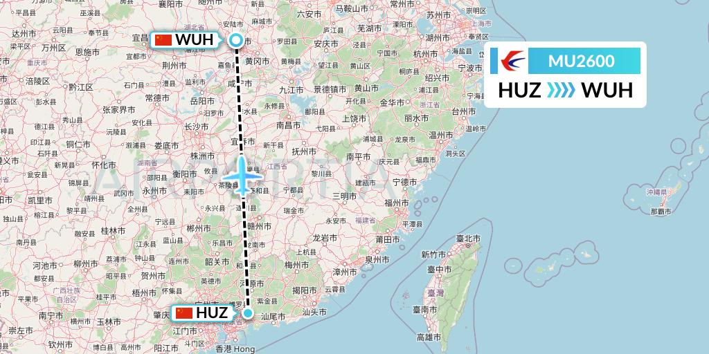 MU2600 China Eastern Airlines Flight Map: Huizhou to Wuhan