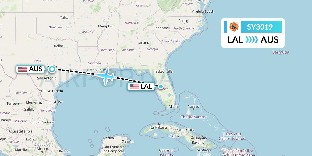 SY3019 Sun Country Airlines Flight Map: Lakeland to Austin
