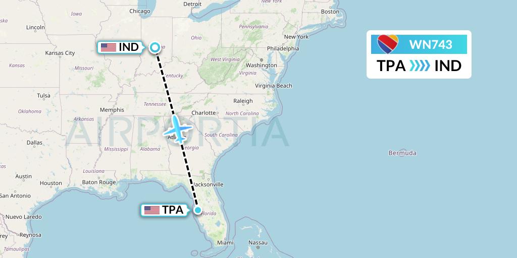 WN743 Southwest Airlines Flight Map: Tampa to Indianapolis