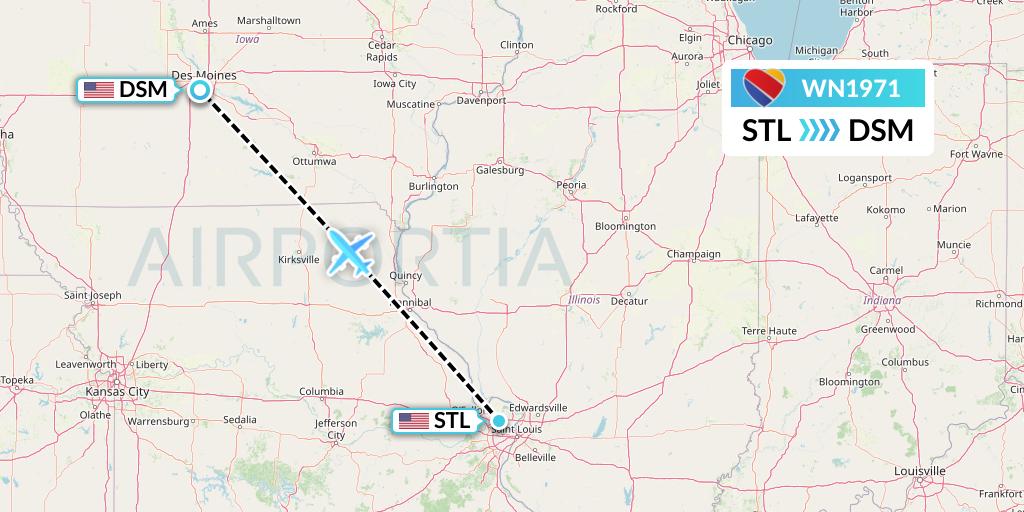 WN1971 Southwest Airlines Flight Map: St. Louis to Des Moines