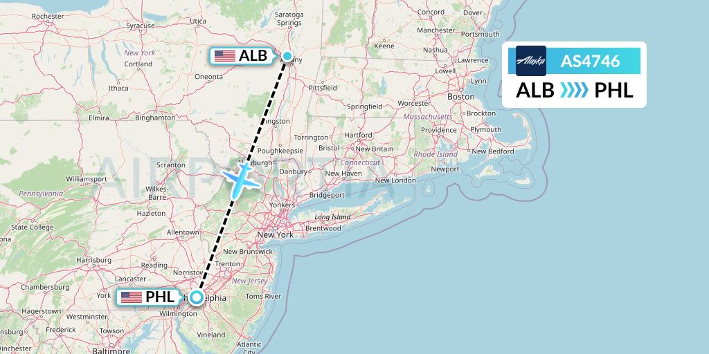AS4746 Alaska Airlines Flight Map: Albany to Philadelphia