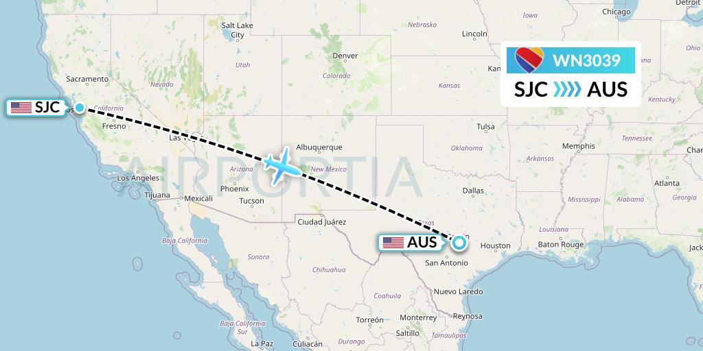 WN3039 Southwest Airlines Flight Map: San Jose to Austin