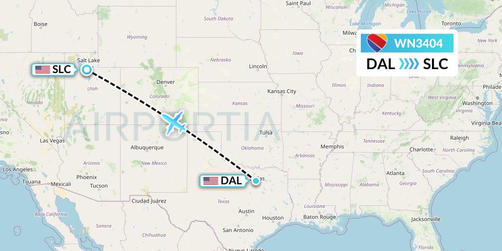 WN3404 Southwest Airlines Flight Map: Dallas to Salt Lake City