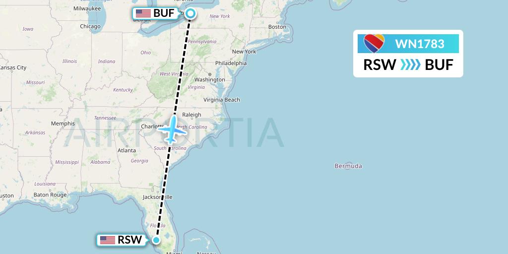 WN1783 Southwest Airlines Flight Map: Fort Myers to Buffalo