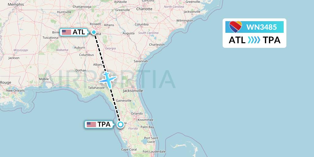WN3485 Southwest Airlines Flight Map: Atlanta to Tampa