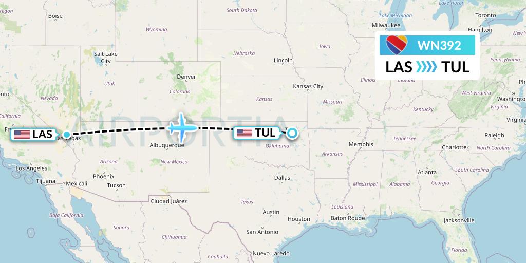 WN392 Southwest Airlines Flight Map: Las Vegas to Tulsa