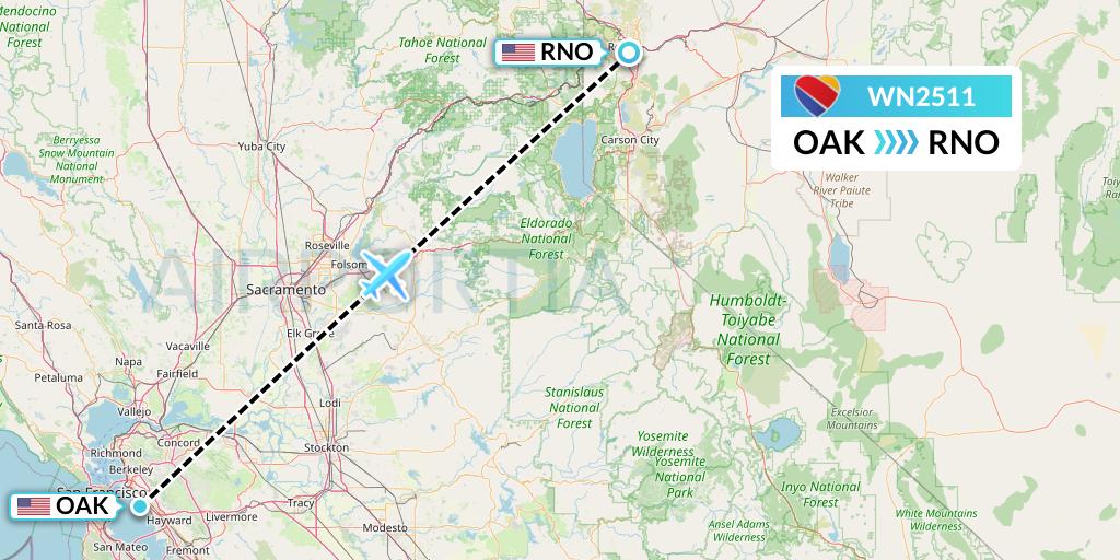 WN2511 Southwest Airlines Flight Map: Oakland to Reno