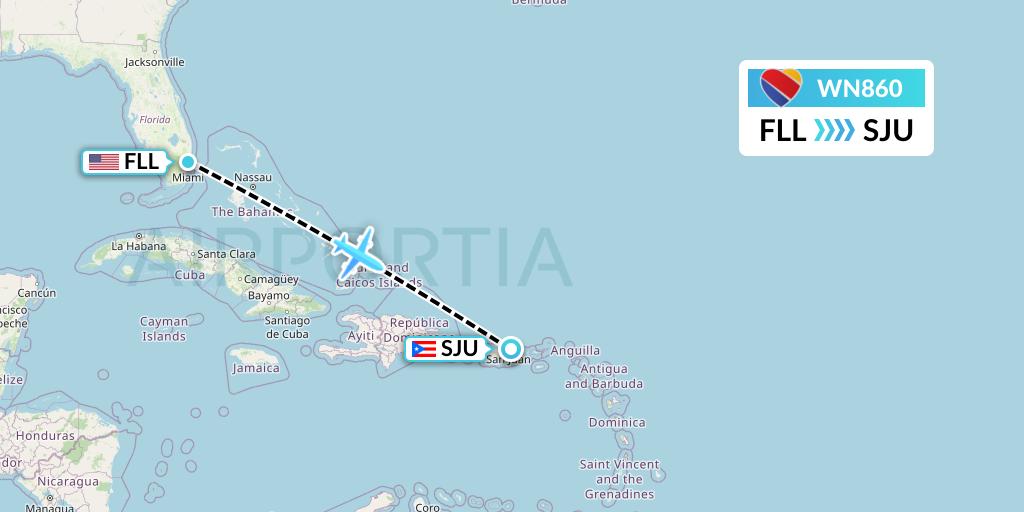 WN860 Southwest Airlines Flight Map: Fort Lauderdale to San Juan