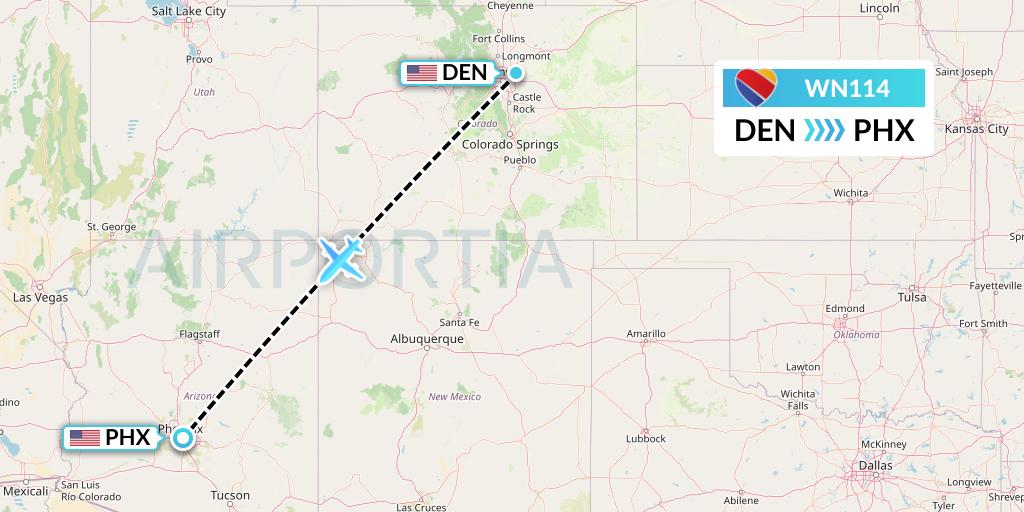 WN114 Southwest Airlines Flight Map: Denver to Phoenix