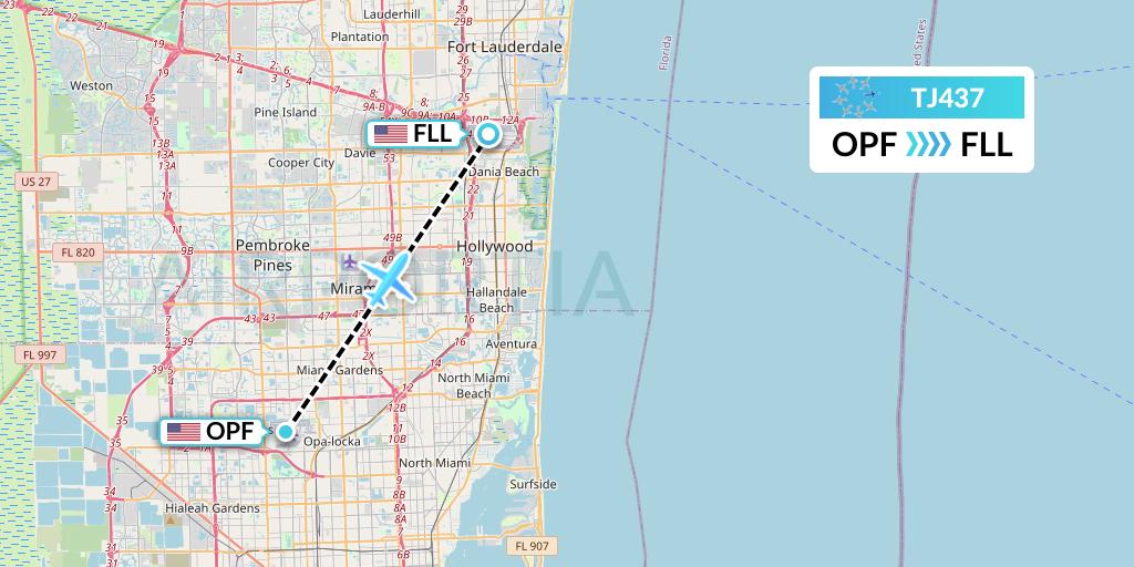 TJ437 Tradewind Aviation Flight Map: Miami to Fort Lauderdale
