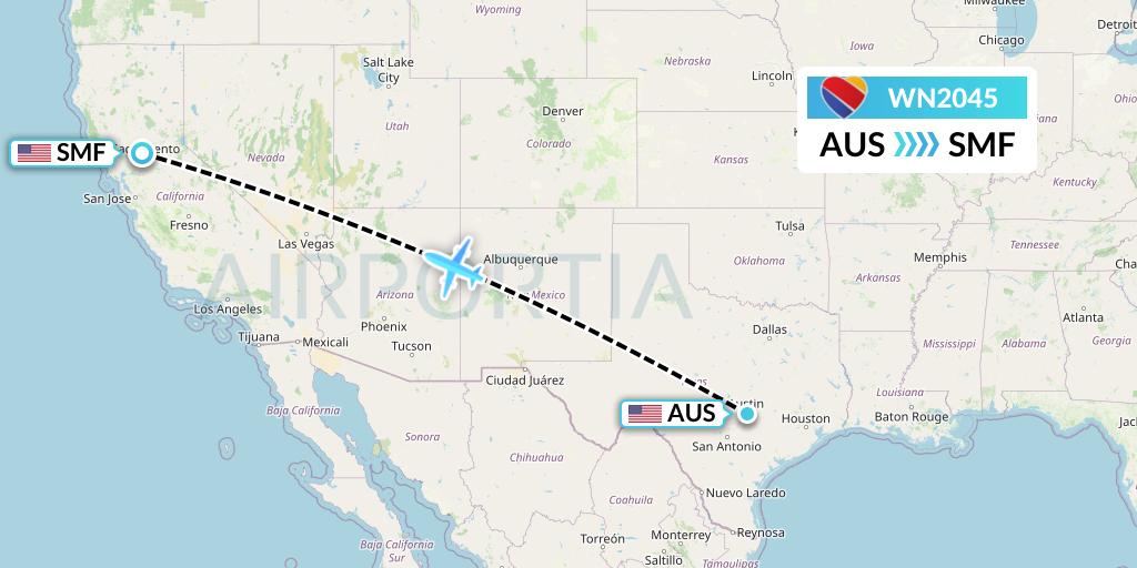 WN2045 Southwest Airlines Flight Map: Austin to Sacramento