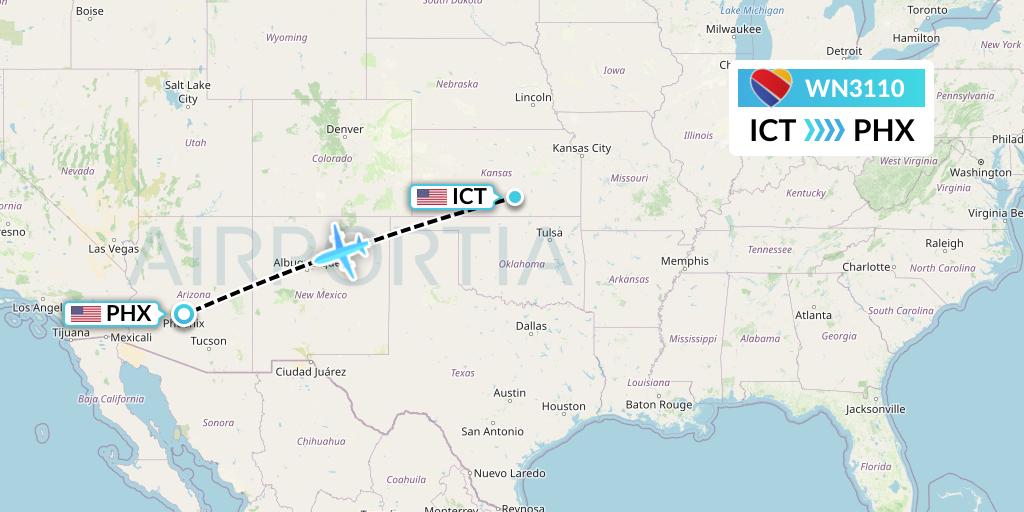 WN3110 Southwest Airlines Flight Map: Wichita to Phoenix