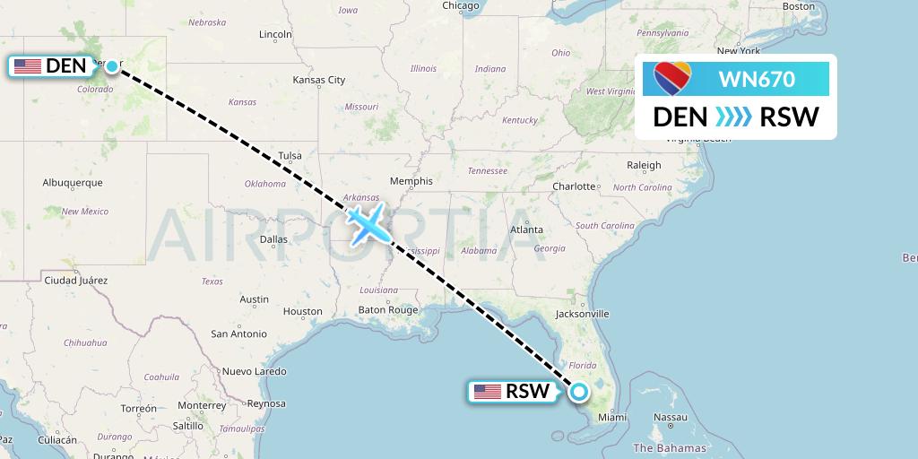 WN670 Southwest Airlines Flight Map: Denver to Fort Myers