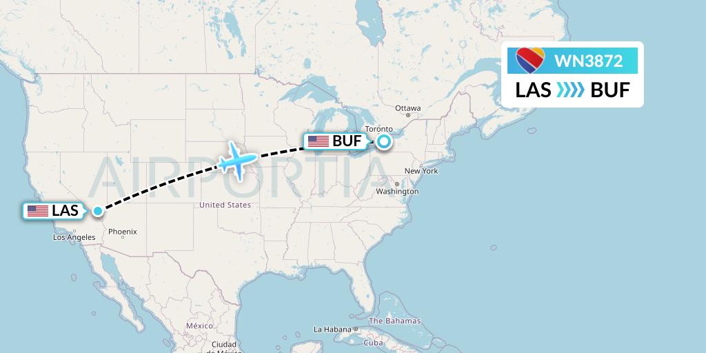 WN3872 Southwest Airlines Flight Map: Las Vegas to Buffalo