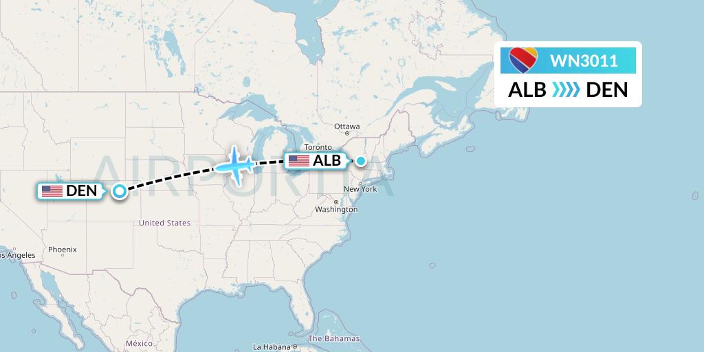 WN3011 Southwest Airlines Flight Map: Albany to Denver