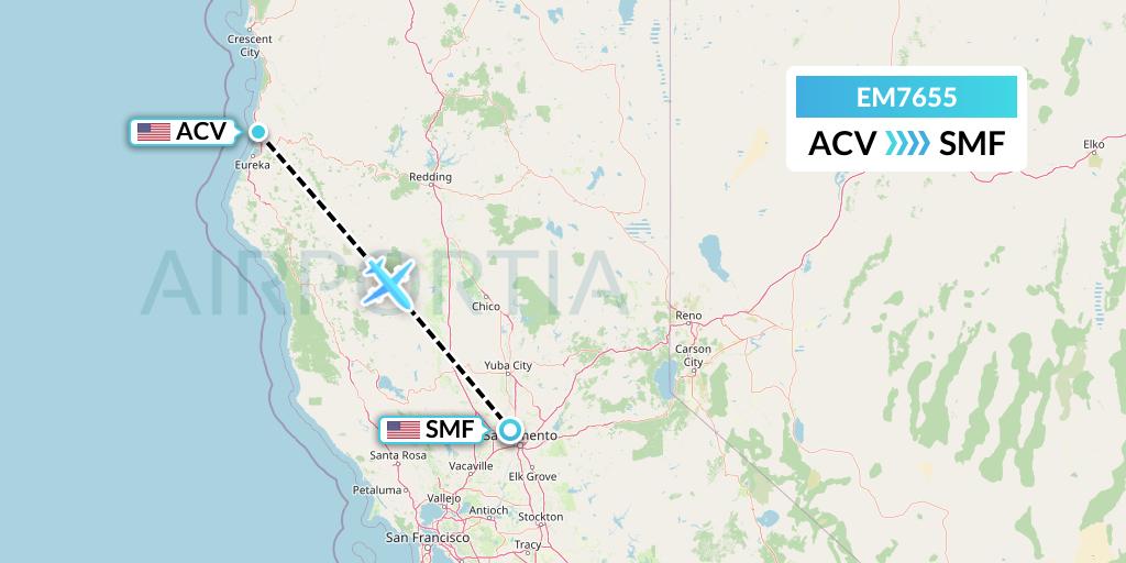 EM7655 Empire Airlines Flight Map: Eureka to Sacramento