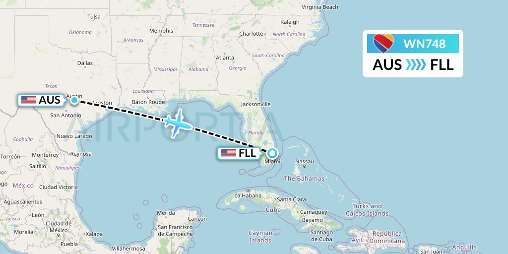 WN748 Southwest Airlines Flight Map: Austin to Fort Lauderdale
