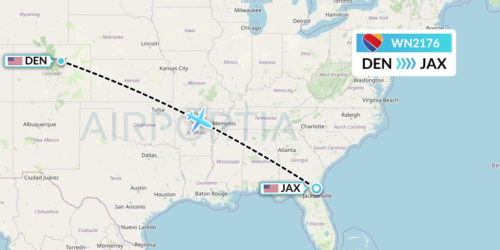 WN2176 Southwest Airlines Flight Map: Denver to Jacksonville