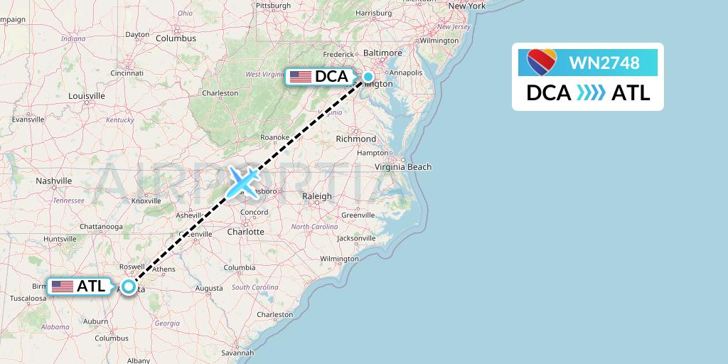 WN2748 Southwest Airlines Flight Map: Washington to Atlanta