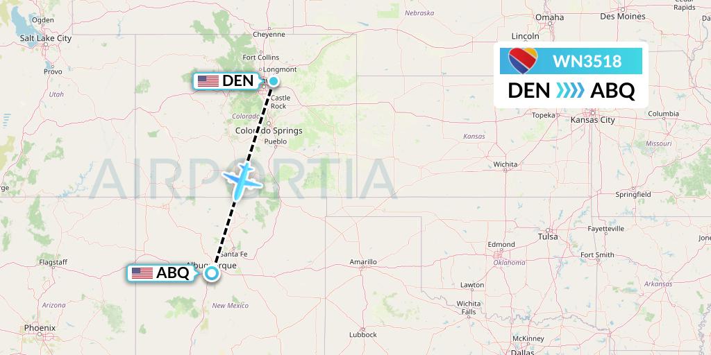 WN3518 Southwest Airlines Flight Map: Denver to Albuquerque