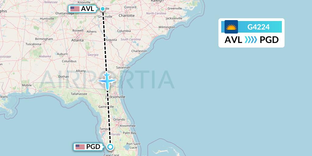 G4224 Allegiant Air Flight Map: Asheville to Punta Gorda