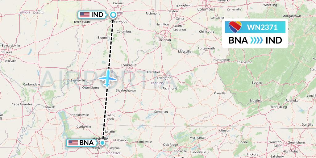 WN2371 Southwest Airlines Flight Map: Nashville to Indianapolis