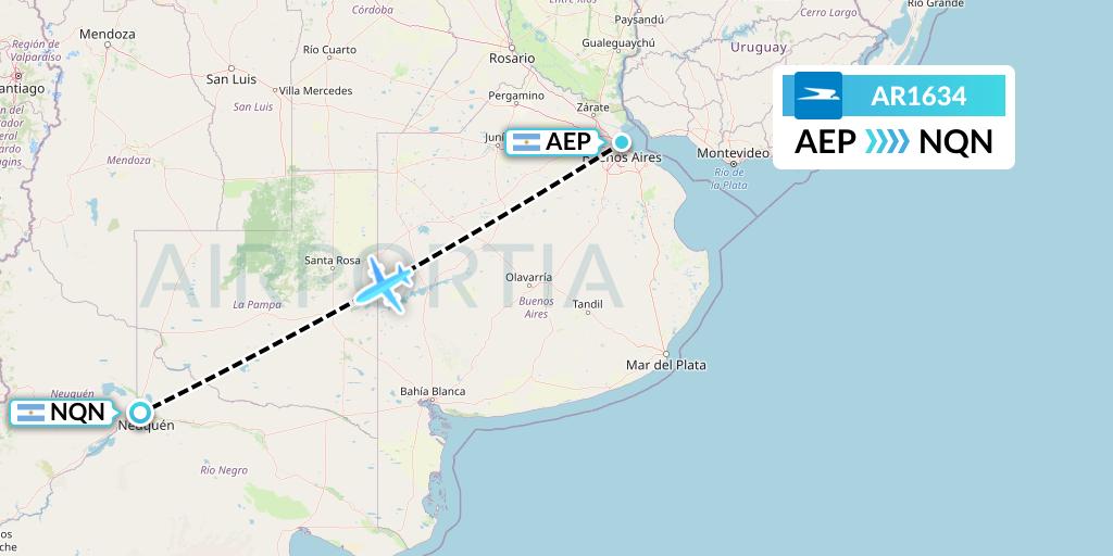 AR1634 Aerolineas Argentinas Flight Map: Buenos Aires to Neuquen