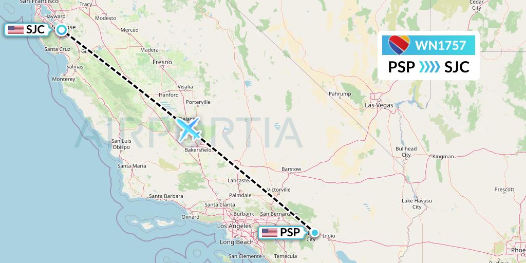 WN1757 Southwest Airlines Flight Map: Palm Springs to San Jose