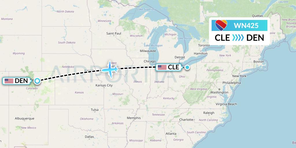 WN425 Southwest Airlines Flight Map: Cleveland to Denver