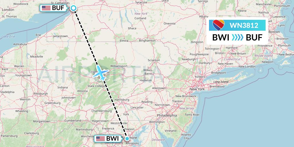 WN3812 Southwest Airlines Flight Map: Baltimore to Buffalo