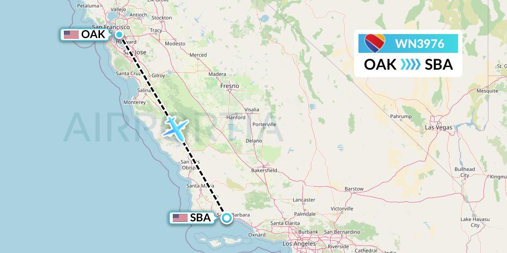 WN3976 Southwest Airlines Flight Map: Oakland to Santa Barbara