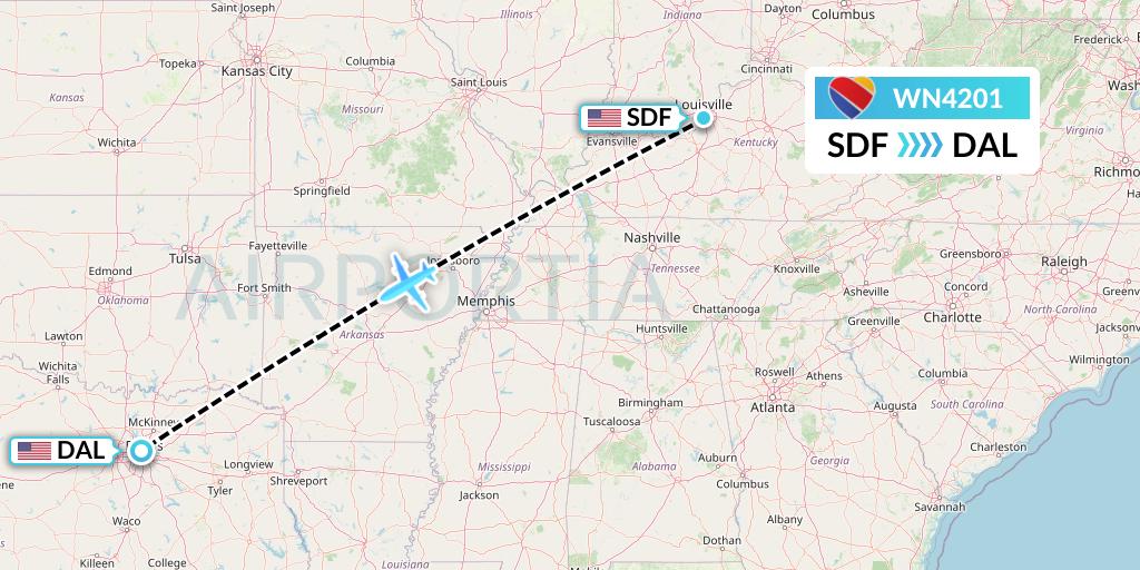 WN4201 Southwest Airlines Flight Map: Louisville to Dallas