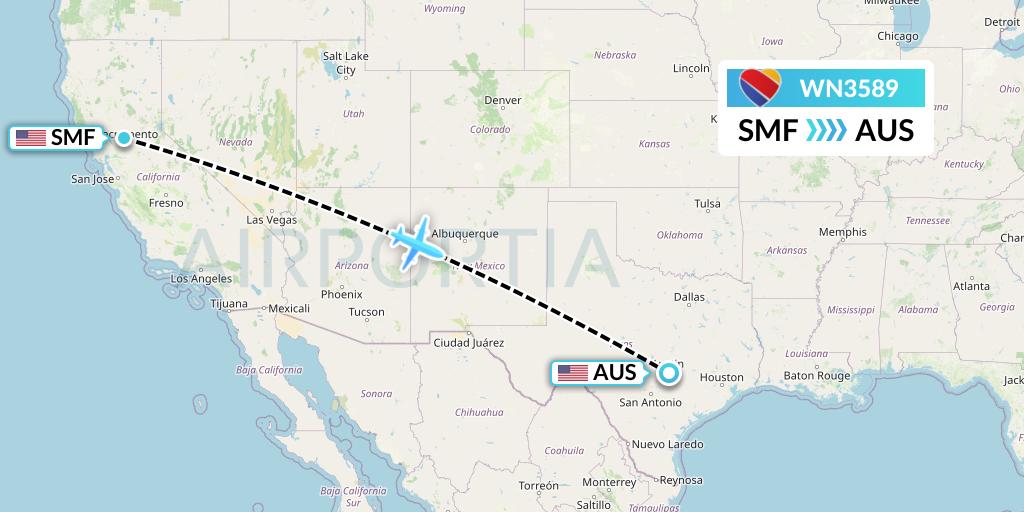 WN3589 Southwest Airlines Flight Map: Sacramento to Austin