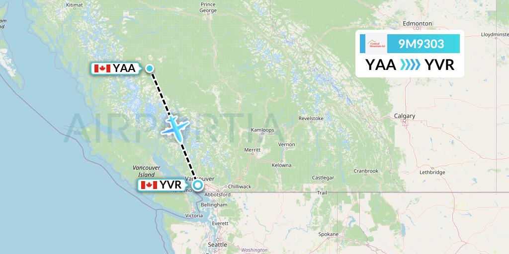 9M9303 Central Mountain Air Flight Map: Anahim Lake to Vancouver