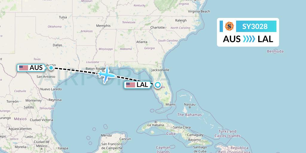 SY3028 Sun Country Airlines Flight Map: Austin to Lakeland