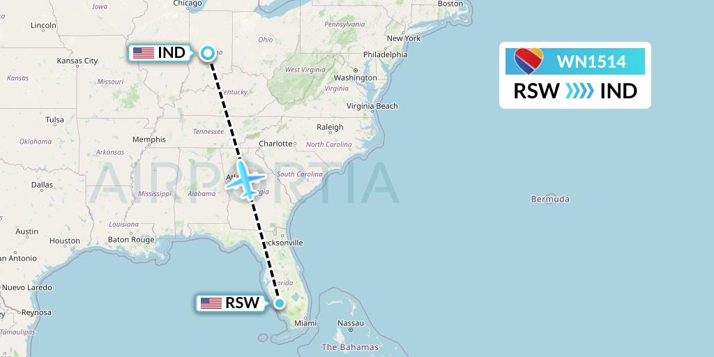 WN1514 Southwest Airlines Flight Map: Fort Myers to Indianapolis