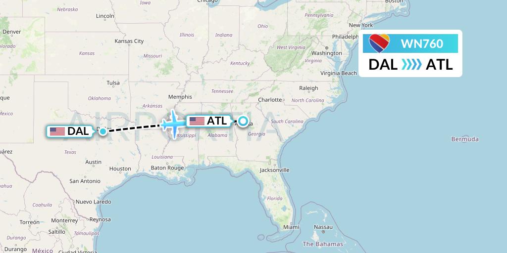 WN760 Southwest Airlines Flight Map: Dallas to Atlanta