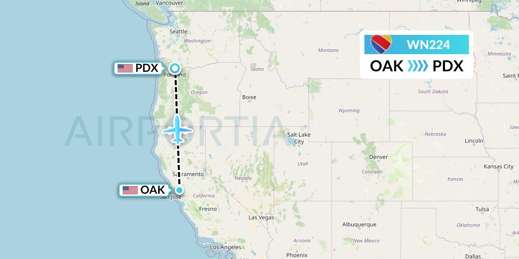 WN224 Southwest Airlines Flight Map: Oakland to Portland